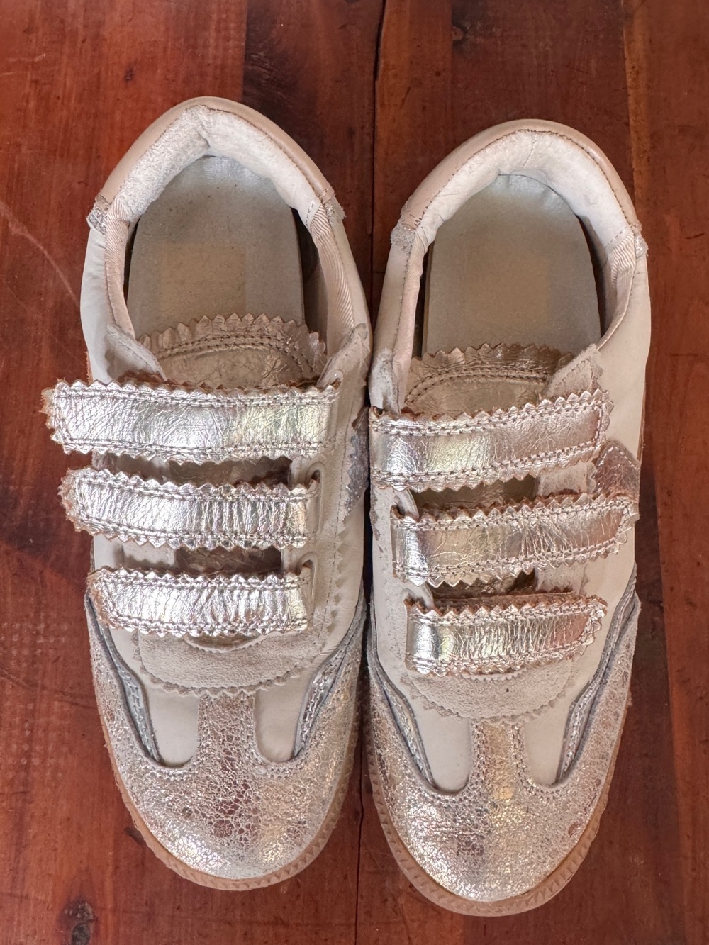 Dolce Vita Metallic Silver and Cream Girls Velcro Sneakers
